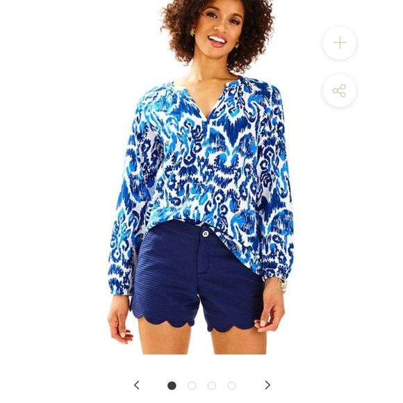 Lilly Pulitzer Tops - Lilly Pulitzer Blue White Print Long Sleeve Blouse XS Ikat Boho Top